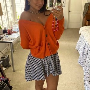 JCP Bright Orange Button Cashmere pocket Cardigan sweater oversize off shoulder